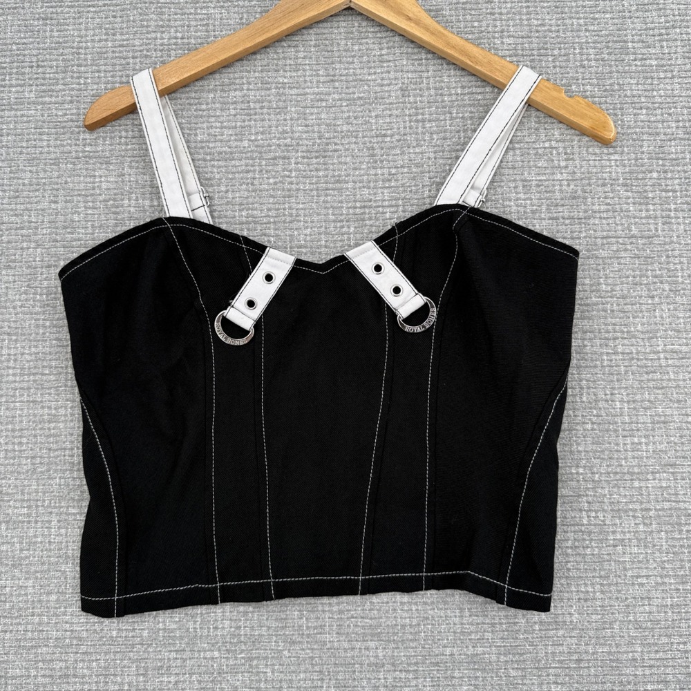 Royal Bones Black‎ Crop Top Corset Sz M White Stitching Goth Punk Grunge Indie